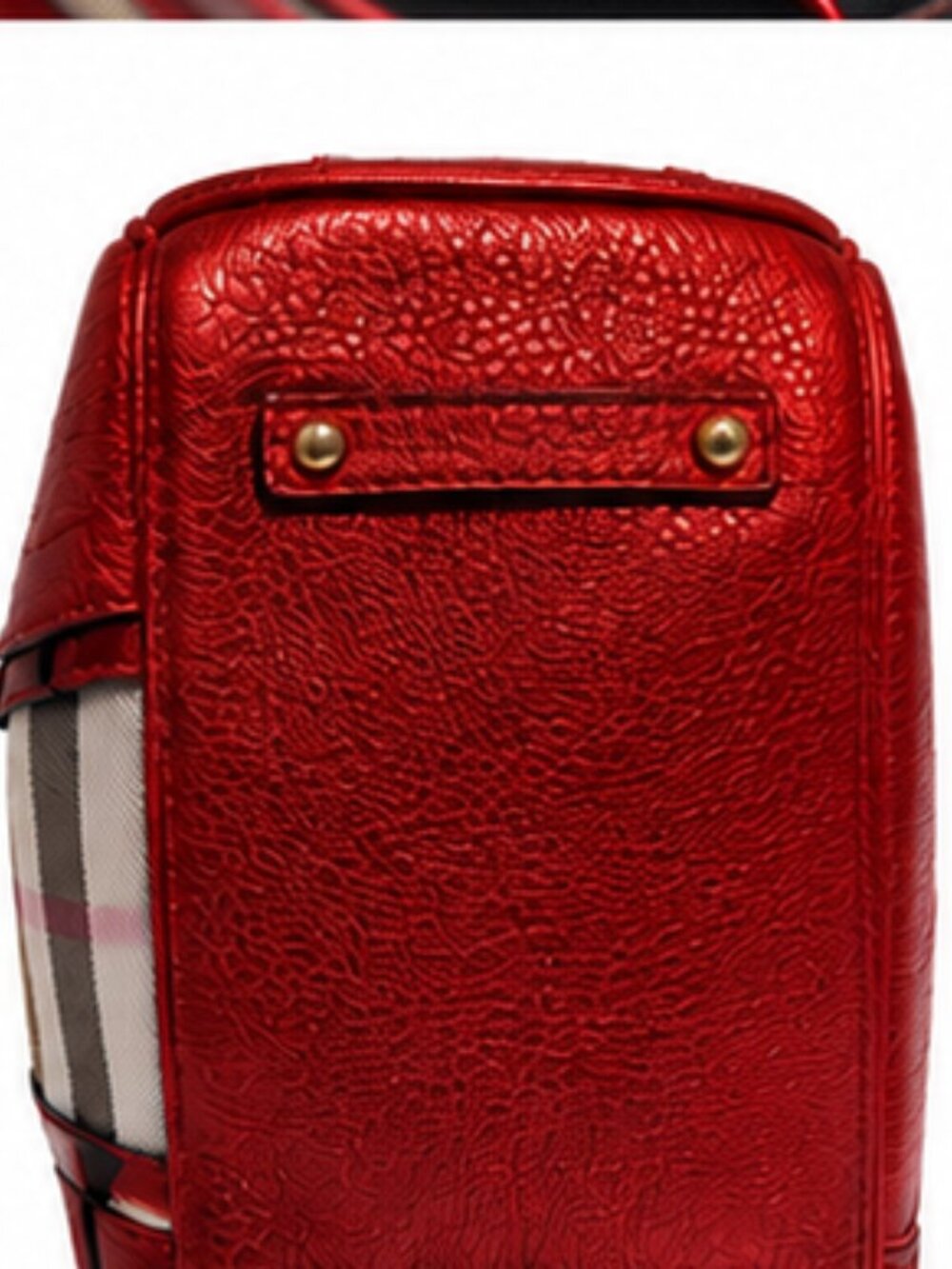BURBERRY PRORSUM Metallic Red House Check Bowler Satchel - RARE LIMITED EDITION - Picture 3 of 8